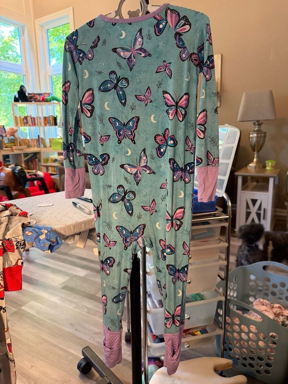 Lazy Bones 2way Zipper Pajama Convertible Foot Blue Purple Butterfly Size 18-24M - Picture 2 of 4